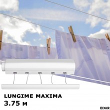 Uscator De Rufe Extensibil EDAR Cu 5 Sfori Si 6 Carlige, Montare Pe Perete, Lungime Maxima 3,75 m, Alb Uscator De Rufe Extensibil EDAR Cu 5 Sfori Si 6 Carlige, Montare Pe Perete, Lungime Maxima 3,75 m, Alb