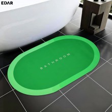Covoras De Baie EDAR, Cu Mesaj Bathroom, Absorbant, Antiderapant, Material Moale, Curatoare Usoara, 57 x 38 cm, Verde Aprins