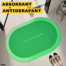 Covoras De Baie EDAR, Cu Mesaj Bathroom, Absorbant, Antiderapant, Material Moale, Curatoare Usoara, 57 x 38 cm, Verde Aprins