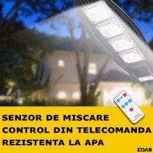 Lampa Solara EDAR Pentru Exterior Cu Panou Solar Incorporat, Telecomanda, Senzori de Miscare Si Lumina, Suport Montare Pe Per... Lampa Solara EDAR Pentru Exterior Cu Panou Solar Incorporat, Telecomanda, Senzori de Miscare Si Lumina, Suport Montare Pe Per...