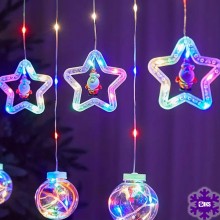 Instalatie De Craciun SIKS, Tip Perdea De Lumini, 5 Globuri Luminoase Si 5 Stelute Cu Led, Cu Diferite Figurine Pentru Craciu...