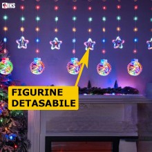 Instalatie De Craciun SIKS, Tip Perdea De Lumini, 5 Globuri Luminoase Si 5 Stelute Cu Led, Cu Diferite Figurine Pentru Craciu...