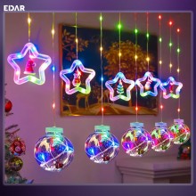 Instalatie Craciun EDAR, Perdea Stele Si Globuri, Figurine Detasabile, Lumini Led, 3M, Interconectabila, 8 Programe, Multicolor