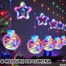 Instalatie Craciun EDAR, Perdea Stele Si Globuri, Figurine Detasabile, Lumini Led, 3M, Interconectabila, 8 Programe, Multicolor