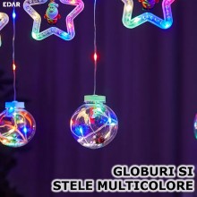 Instalatie Craciun EDAR, Perdea Stele Si Globuri, Figurine Detasabile, Lumini Led, 3M, Interconectabila, 8 Programe, Multicolor