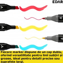 Set EDAR 60 De Carioci, Multicolore, Marker Cu Cap Dublu, Cerneala Pe Baza De Alcool, Geanta Inclusa Si Suport Din Plastic Set EDAR 60 De Carioci, Multicolore, Marker Cu Cap Dublu, Cerneala Pe Baza De Alcool, Geanta Inclusa Si Suport Din Plastic