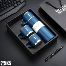 Set Sticla Termos SIKS cu interior din Inox Cu 2 Cani Extra, Cu Perete Dublu, Inchidere Ermetica, Rezistent la Rugina si la S...