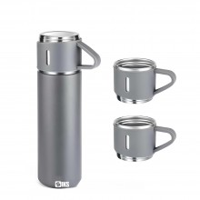 Set Sticla Termos SIKS cu interior din Inox Cu 2 Cani Extra, Cu Perete Dublu, Inchidere Ermetica, Rezistent la Rugina si la S...
