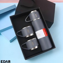 Termos EDAR Cu Interior Din Inox, Capacitate 500 ml, Cu Perete Dublu, Set Cu 2 Cani Extra, Inchidere Ermetica, Rezistent la R...