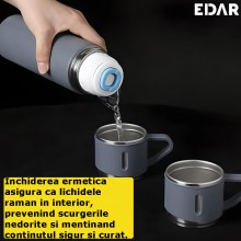 Termos EDAR Cu Interior Din Inox, Capacitate 500 ml, Cu Perete Dublu, Set Cu 2 Cani Extra, Inchidere Ermetica, Rezistent la R... Termos EDAR Cu Interior Din Inox, Capacitate 500 ml, Cu Perete Dublu, Set Cu 2 Cani Extra, Inchidere Ermetica, Rezistent la R...