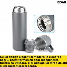 Termos EDAR Cu Interior Din Inox, Capacitate 500 ml, Cu Perete Dublu, Set Cu 2 Cani Extra, Inchidere Ermetica, Rezistent la R... Termos EDAR Cu Interior Din Inox, Capacitate 500 ml, Cu Perete Dublu, Set Cu 2 Cani Extra, Inchidere Ermetica, Rezistent la R...