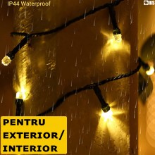 Instalatie De Craciun Liniara SIKS, Pentru Interior/Exterior, Rola 50 m, Jocuri De Lumini, Alb Cald, Fir Negru, Incarcare Solara