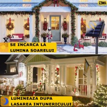 Instalatie De Craciun Liniara SIKS, Pentru Interior/Exterior, Rola 50 m, Jocuri De Lumini, Alb Cald, Fir Negru, Incarcare Solara