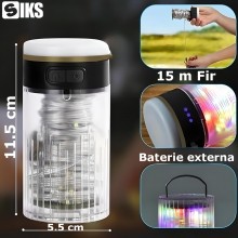 Ghirlanda SIKS Luminoasa Camping, Cu Lanterna Si Functie De Baterie Externa, 15 m, 4 moduri de iluminare, LED, RGB, Waterproo...