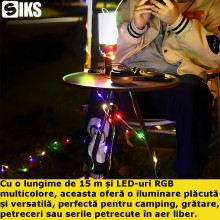 Ghirlanda SIKS Luminoasa Camping, Cu Lanterna Si Functie De Baterie Externa, 15 m, 4 moduri de iluminare, LED, RGB, Waterproo...