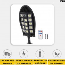 Lampa Solara Stradala Sau Gradina SIKS Cu Panou Solar De Exterior, 364 LED SMD, Lumina Neutra, Control Din Telecomanda, Cu Se... Lampa Solara Stradala Sau Gradina SIKS Cu Panou Solar De Exterior, 364 LED SMD, Lumina Neutra, Control Din Telecomanda, Cu Se...