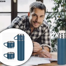 Termos EDAR Cu Interior Din Inox, Capacitate 500 ml, Cu Perete Dublu, Set Cu 2 Cani Extra, Inchidere Ermetica, Rezistent la R...