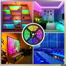Banda LED Smart EDAR Cu Control Din Aplicatie Telefon Sau Telecomanda, Pentru Interior, Bluetooth, LED 5050 RGB, Adeziva, Tim...