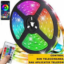 Banda LED Smart EDAR Cu Control Din Aplicatie Telefon Sau Telecomanda, Pentru Interior, Bluetooth, LED 5050 RGB, Adeziva, Tim...