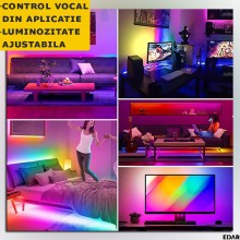 Banda LED Smart EDAR Cu Control Din Aplicatie Telefon Sau Telecomanda, Pentru Interior, Bluetooth, LED 5050 RGB, Adeziva, Tim...