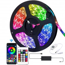 Banda LED Smart EDAR Cu Control Din Aplicatie Telefon Sau Telecomanda, Pentru Interior, Bluetooth, LED 5050 RGB, Adeziva, Tim...