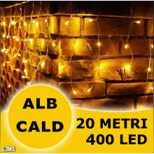 Instalatie Craciun SIKS Tip Turturi, 20 Metri, 400 Led-uri, Pentru Casa / Gradina / Gard, Cu 8 Jocuri De Lumini, Franjuri Cur...