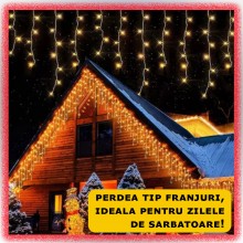 Ghirlanda Luminoasa Tip Franjuri EDAR, Instalatie De Craciun Perdea Pentru Exterior/Interior, 20m, 400 Leduri, Fir Transparen...
