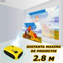 Videoproiector Portabil EDAR, Full HD 1080P, Distanta Maxima Proiectie 2.8 M, LED, Full Color, Porturi HDMI, USB, AV, Galben