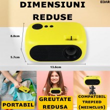 Videoproiector Portabil EDAR, Full HD 1080P, Distanta Maxima Proiectie 2.8 M, LED, Full Color, Porturi HDMI, USB, AV, Galben