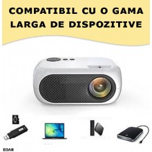Videoproiector Portabil EDAR, Full HD 1080P, Distanta Maxima Proiectie 2.8 M, LED, Full Color, Porturi HDMI, USB, AV, Alb Videoproiector Portabil EDAR, Full HD 1080P, Distanta Maxima Proiectie 2.8 M, LED, Full Color, Porturi HDMI, USB, AV, Alb