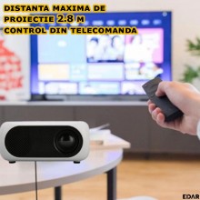 Videoproiector Portabil EDAR, Full HD 1080P, Distanta Maxima Proiectie 2.8 M, LED, Full Color, Porturi HDMI, USB, AV, Alb Videoproiector Portabil EDAR, Full HD 1080P, Distanta Maxima Proiectie 2.8 M, LED, Full Color, Porturi HDMI, USB, AV, Alb