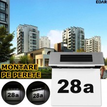 Numar De Casa EDAR Din Inox Cu Iluminare LED, Incarcare Solara, Montare Pe Perete, 19 x 18.5 x 5 cm
