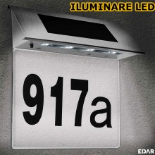 Numar De Casa EDAR Din Inox Cu Iluminare LED, Incarcare Solara, Montare Pe Perete, 19 x 18.5 x 5 cm