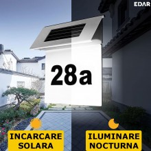 Numar De Casa EDAR Din Inox Cu Iluminare LED, Incarcare Solara, Montare Pe Perete, 19 x 18.5 x 5 cm