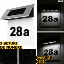 Numar De Casa EDAR Din Inox Cu Iluminare LED, Incarcare Solara, Montare Pe Perete, 19 x 18.5 x 5 cm