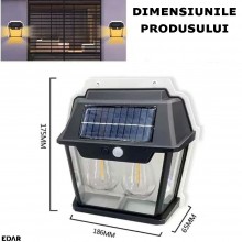 Lampa Solara EDAR Cu 2 Becuri Led Si Senzor De Miscare, Pentru Exterior, Gradina, Terasa, Panou Solar Incorporat, 3 Moduri de...