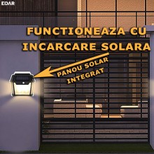 Lampa Solara EDAR Cu 2 Becuri Led Si Senzor De Miscare, Pentru Exterior, Gradina, Terasa, Panou Solar Incorporat, 3 Moduri de...