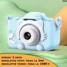 Camera Foto/Video Digitala Pentru Copii EDAR, Carcasa Silicon Model Pisica, Jocuri Incluse, Slot Card Memorie, Rezolutie HD 1...