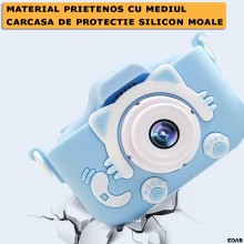Camera Foto/Video Digitala Pentru Copii EDAR, Carcasa Silicon Model Pisica, Jocuri Incluse, Slot Card Memorie, Rezolutie HD 1...