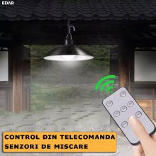 Set 2 x Lampa EDAR Pentru Exterior, Gradina, Terasa, Cu Incarcare Solara, Panou Solar, Senzor De Miscare, Control Din Telecom...