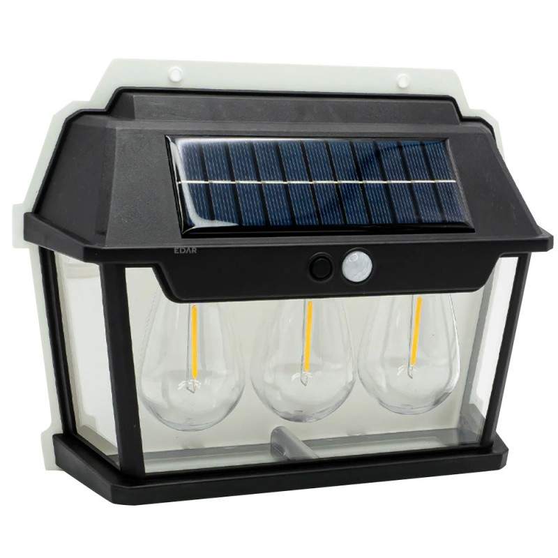 Lampa Solara EDAR de Perete Cu 3 Leduri, Pentru Exterior, Rezistenta la Apa, Senzor De Miscare, Incarcare Solara, 3 Moduri de...