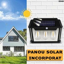 Lampa Solara EDAR de Perete Cu 3 Leduri, Pentru Exterior, Rezistenta la Apa, Senzor De Miscare, Incarcare Solara, 3 Moduri de...