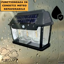 Lampa Solara EDAR de Perete Cu 3 Leduri, Pentru Exterior, Rezistenta la Apa, Senzor De Miscare, Incarcare Solara, 3 Moduri de...