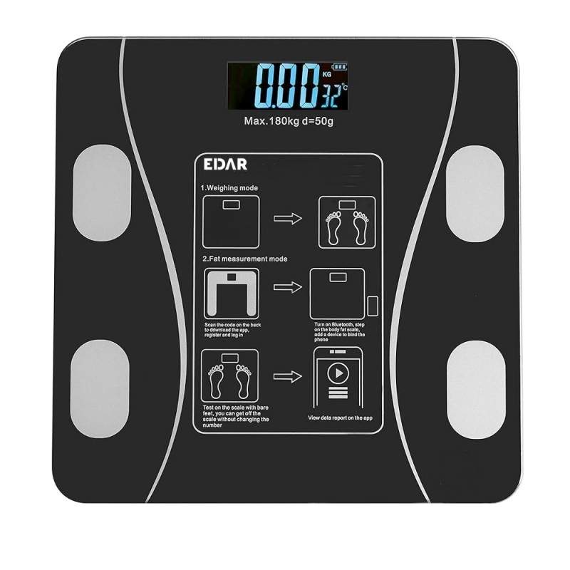 Cantar Inteligent EDAR, De Diagnostic Corporal, Electronica, Antialunecare, Ecran LCD, Ulta Slim Design, Aplicatie, Negru Cantar Inteligent EDAR, De Diagnostic Corporal, Electronica, Antialunecare, Ecran LCD, Ulta Slim Design, Aplicatie, Negru