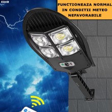 Lampa Solara EDAR pentru Exterior, 120 LED SMD, Panou Solar Integrat, Telecomanda, 3 Moduri de Iluminare, Senzori Miscare, IP...