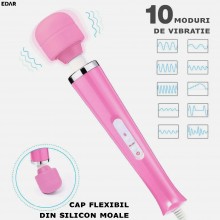 Vibrator EDAR, Stimulator Clitoridian Cu Cap Flexibil, Silicon Delicat, 10 Viteze, Incarcare USB, Impermeabil, 32x6 Cm, Silen...