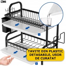 Suport Vase SIKS, Scurgator, Supraetajat 2 Niveluri, Cu Suport Tacamuri, Suport Ustensile Si Tava De Scurgere, Negru Suport Vase SIKS, Scurgator, Supraetajat 2 Niveluri, Cu Suport Tacamuri, Suport Ustensile Si Tava De Scurgere, Negru