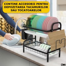 Suport Vase SIKS, Scurgator, Supraetajat 2 Niveluri, Cu Suport Tacamuri, Suport Ustensile Si Tava De Scurgere, Negru Suport Vase SIKS, Scurgator, Supraetajat 2 Niveluri, Cu Suport Tacamuri, Suport Ustensile Si Tava De Scurgere, Negru