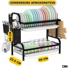 Suport Vase SIKS, Scurgator, Supraetajat 2 Niveluri, Cu Suport Tacamuri, Suport Ustensile Si Tava De Scurgere, Negru Suport Vase SIKS, Scurgator, Supraetajat 2 Niveluri, Cu Suport Tacamuri, Suport Ustensile Si Tava De Scurgere, Negru