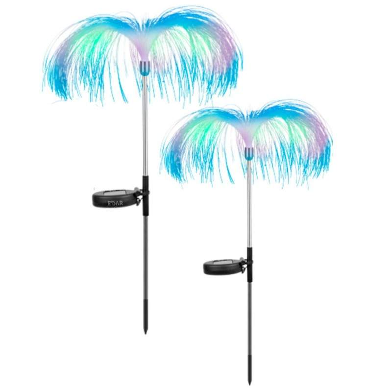 Set 2 x Lampa Solara Decorativa EDAR Pentru Curte Si Gradina, Panou Solar Atasat, Fibra Optica, LED, Model Meduza/Palmier RGB...